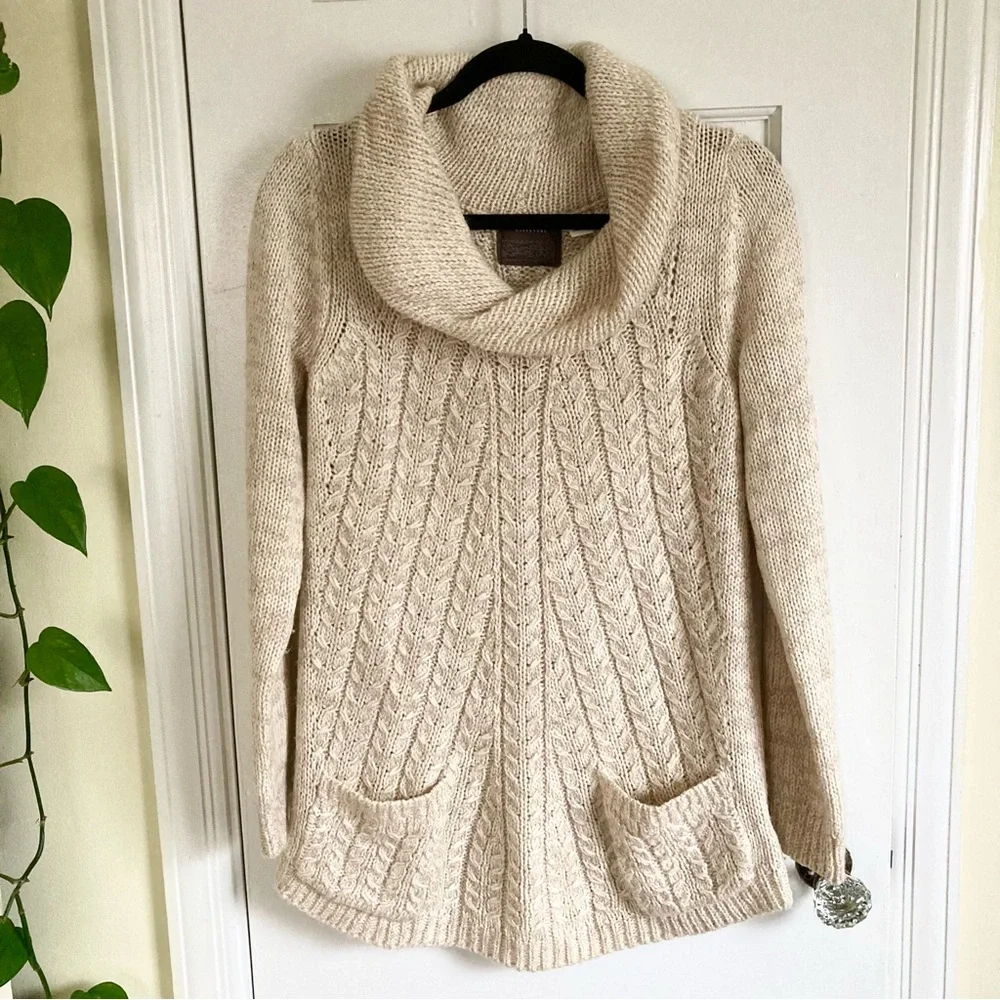 Anthropologie Guinevere Cowl Mohair Wool Knit Oat Sweater Women’s Size Sm Boho